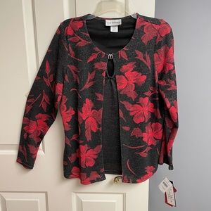 C.D. Petites Black Red Metallic Knit Top, Woman Petite Large, New with T…